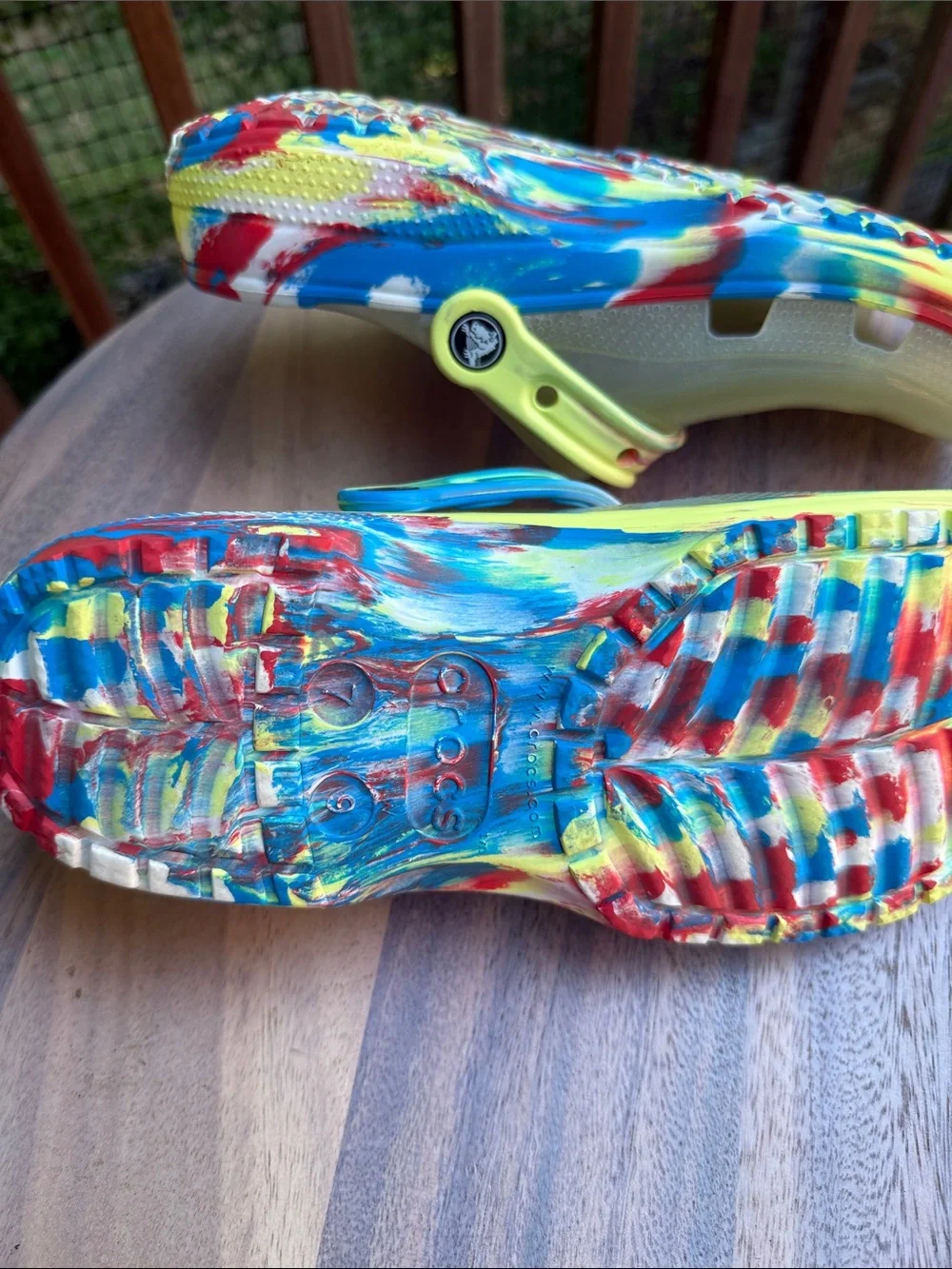 CROCS Iridescent Yellow Clogs with Multicolor Trim - Picture 12 of 14